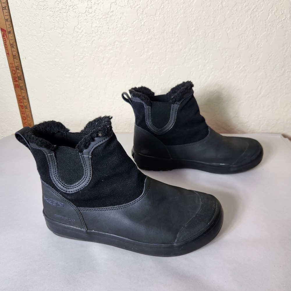 Keen Elsa Chelsea Waterproof Boots Black Faux Fur Lined Ankle 1017393 Womens 7.5